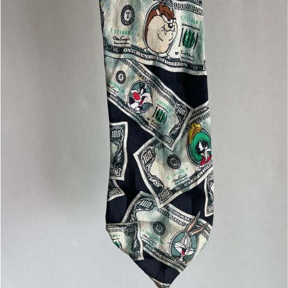 LOONEY TUNES Mania Neck Tie 100's Silk Money LOONEY FRIENDS 1996 - Picture 1 of 9